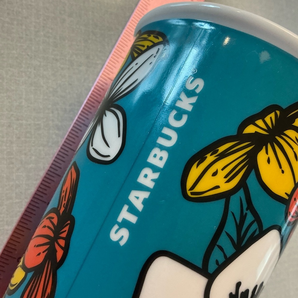 Starbucks White and Turquoise Ceramic tumbler